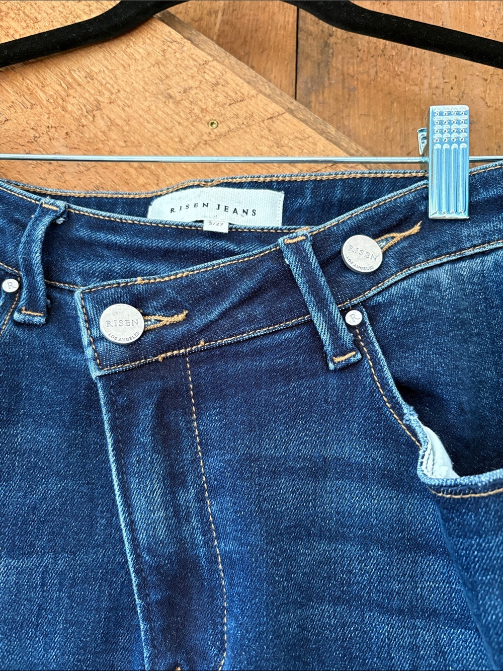 Risen Jeans Size 5/27 Dark Wash High Rise Crossover Straight Leg Jeans RDP5334 - Picture 4 of 9